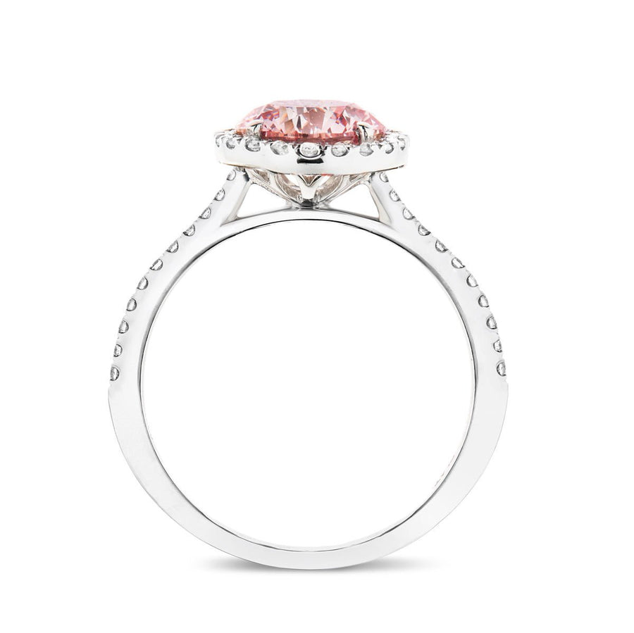 Elsie Pink Lab Round Diamond Halo Engagement Ring 3.00ct in Platinum - After Diamonds
