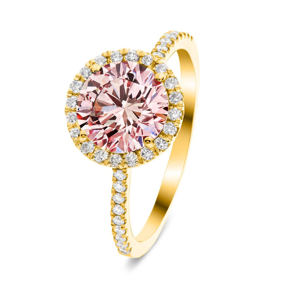 Elsie Pink Lab Round Diamond Halo Engagement Ring 4.00ct in 18k Yellow Gold - After Diamonds