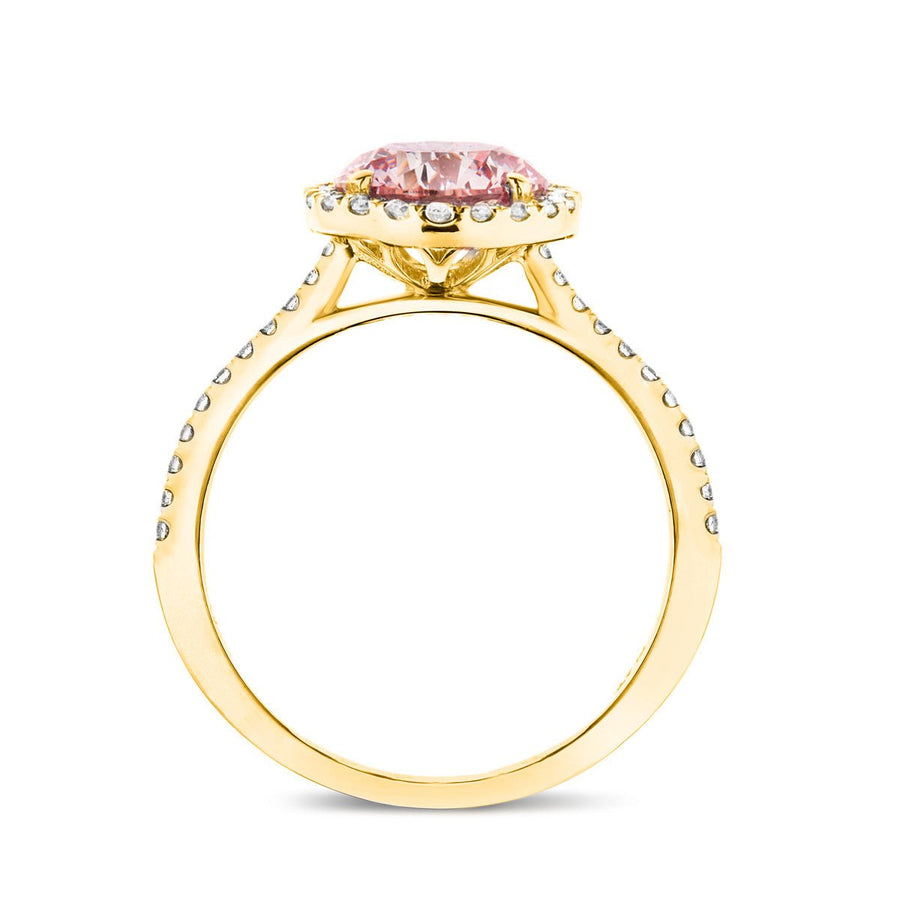 Elsie Pink Lab Round Diamond Halo Engagement Ring 4.00ct in 18k Yellow Gold - After Diamonds