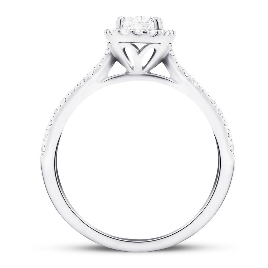 Eva Lab Diamond Halo Cushion Engagement Ring 0.85ct D/VVS in 18k White Gold - After Diamonds