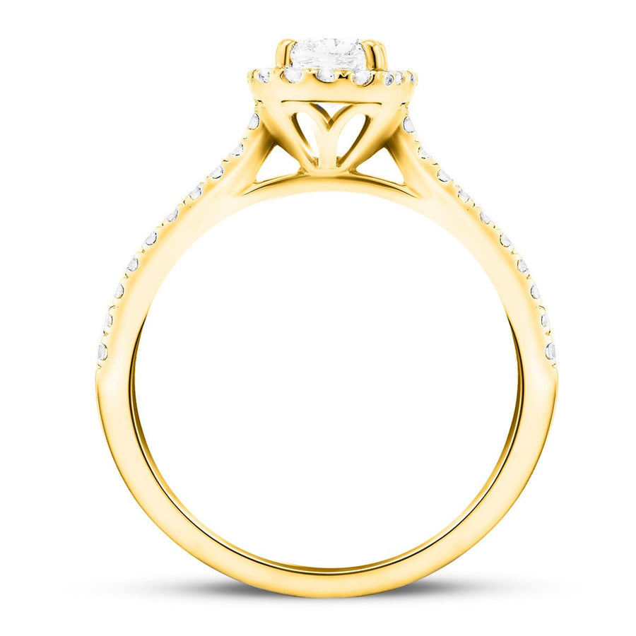 Eva Lab Diamond Halo Cushion Engagement Ring 0.85ct D/VVS in 18k Yellow Gold - After Diamonds