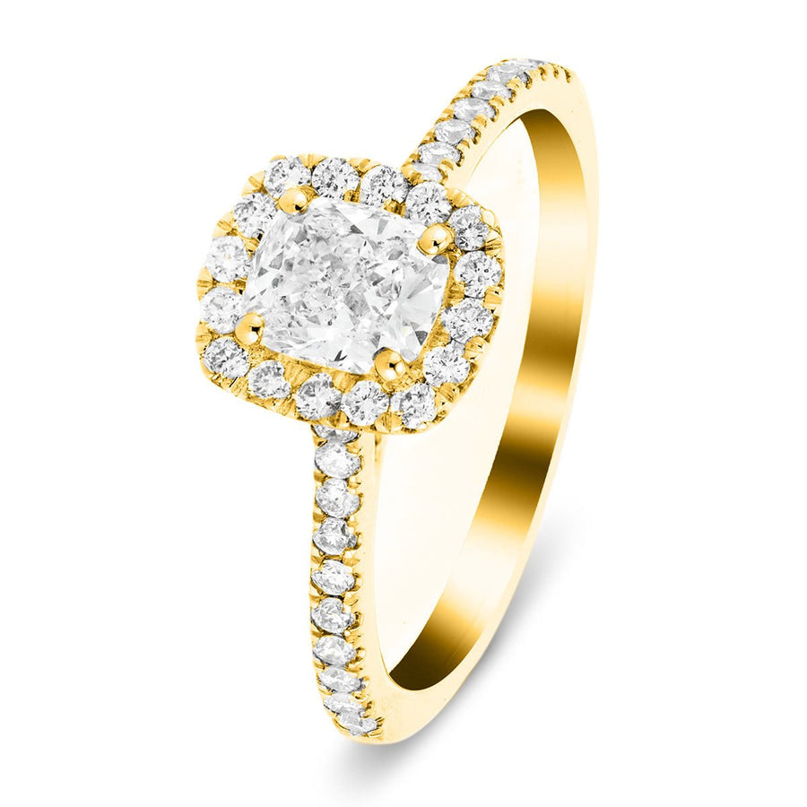 Eva Lab Diamond Halo Cushion Engagement Ring 0.85ct G/VS in 18k Yellow Gold - After Diamonds
