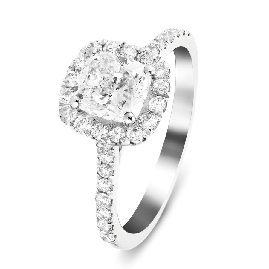 Eva Lab Diamond Halo Cushion Engagement Ring 1.50ct D/VVS in 18k White Gold - After Diamonds