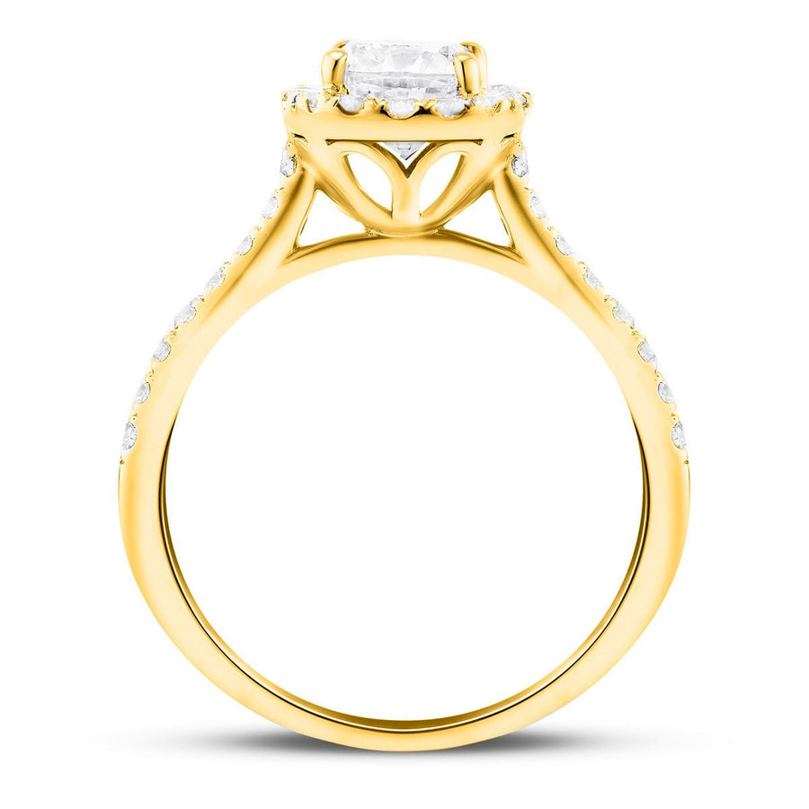 Eva Lab Diamond Halo Cushion Engagement Ring 1.50ct D/VVS in 18k Yellow Gold - After Diamonds