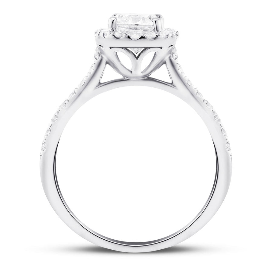 Eva Lab Diamond Halo Cushion Engagement Ring 1.50ct G/VS in 18k White Gold - After Diamonds