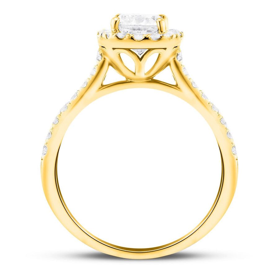 Eva Lab Diamond Halo Cushion Engagement Ring 3.75ct G/VS in 18k Yellow Gold - After Diamonds