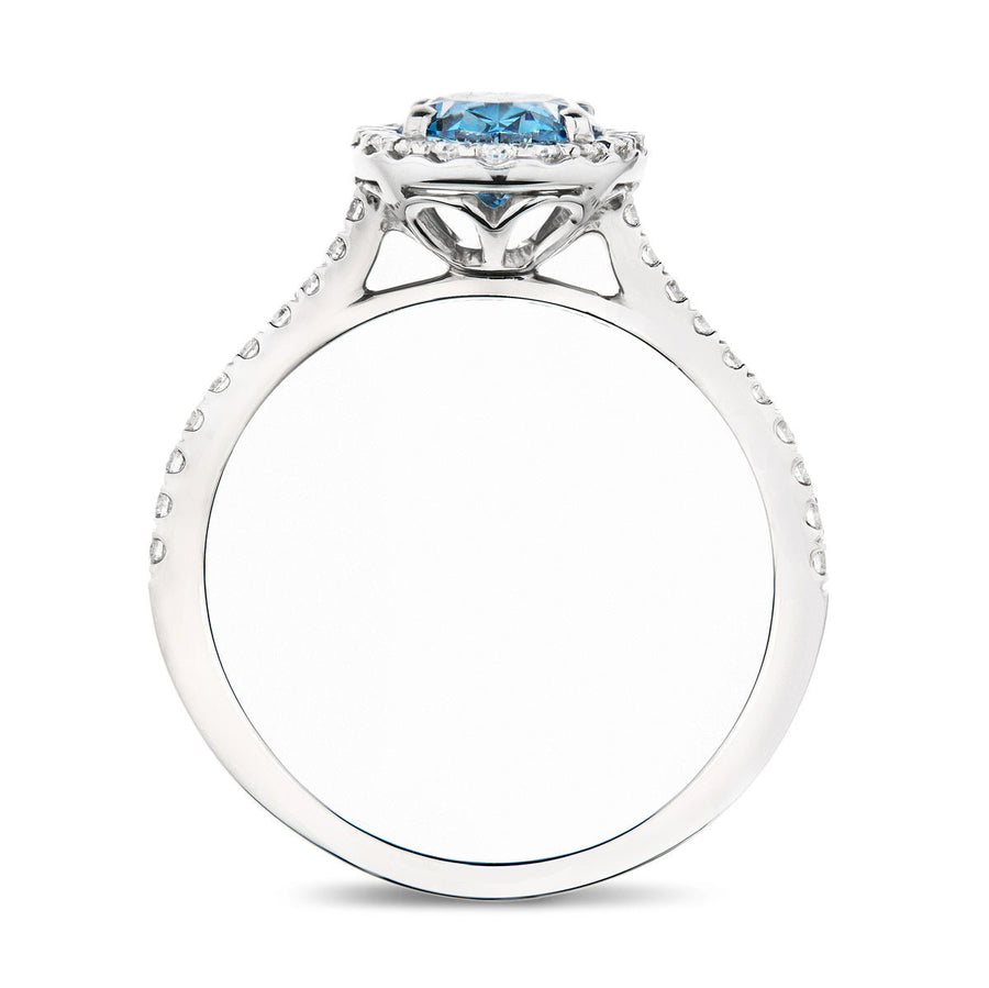 Isla Blue Lab Oval Diamond Halo Engagement Ring 1.00ct in 18k White Gold - After Diamonds