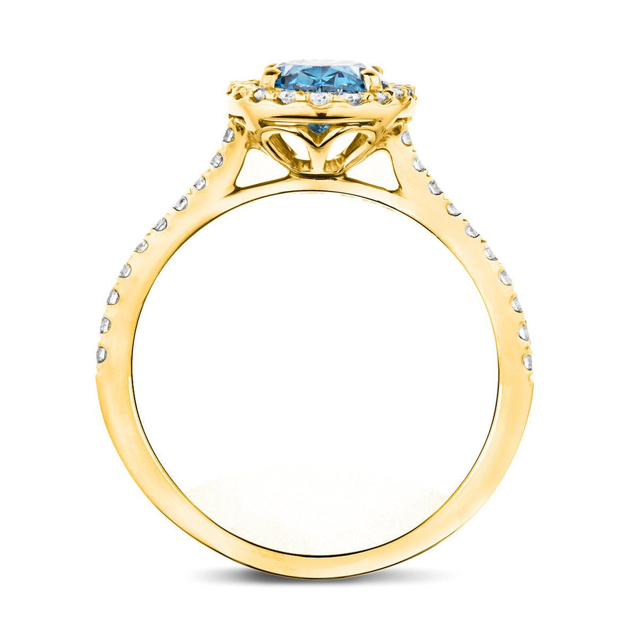 Isla Blue Lab Oval Diamond Halo Engagement Ring 1.00ct in 18k Yellow Gold - After Diamonds