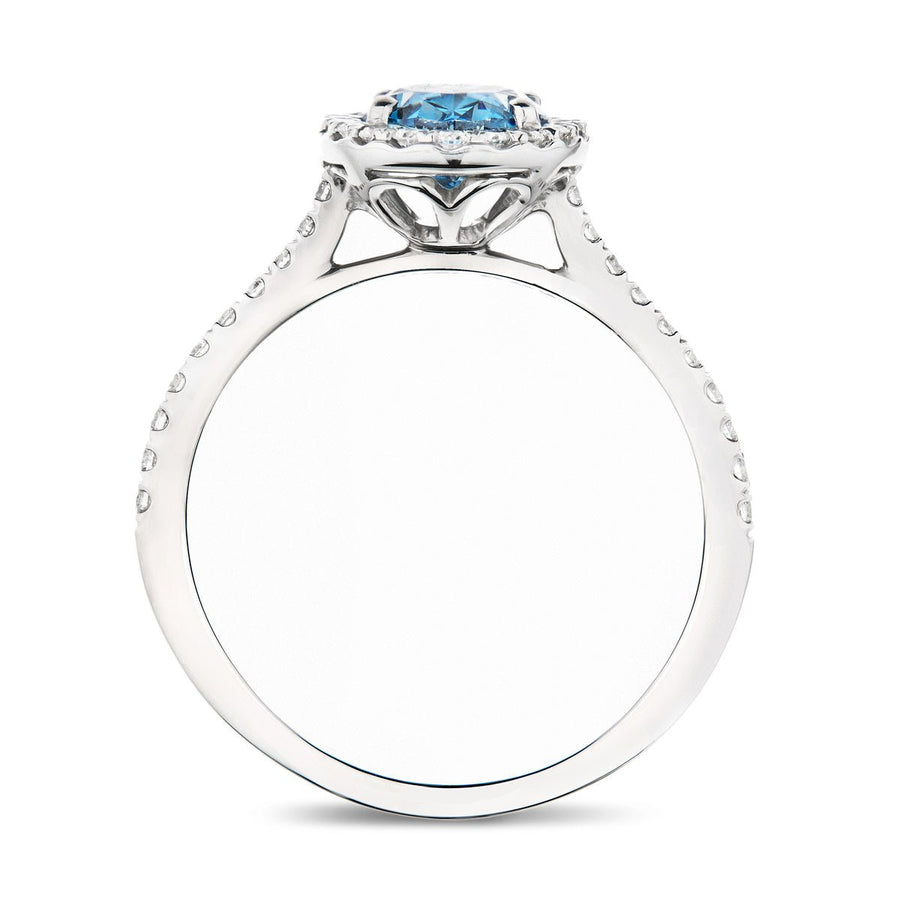 Isla Blue Lab Oval Diamond Halo Engagement Ring 1.75ct in 18k White Gold - After Diamonds