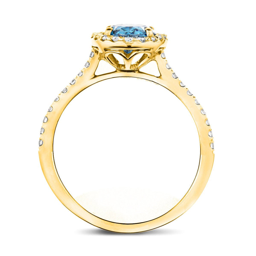 Isla Blue Lab Oval Diamond Halo Engagement Ring 1.75ct in 18k Yellow Gold - After Diamonds