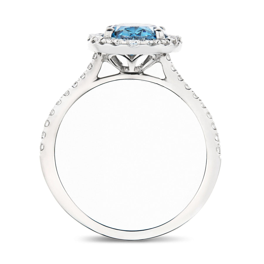 Isla Blue Lab Oval Diamond Halo Engagement Ring 2.50ct in 18k White Gold - After Diamonds