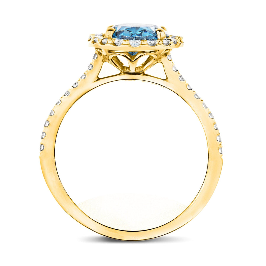 Isla Blue Lab Oval Diamond Halo Engagement Ring 2.50ct in 18k Yellow Gold - After Diamonds