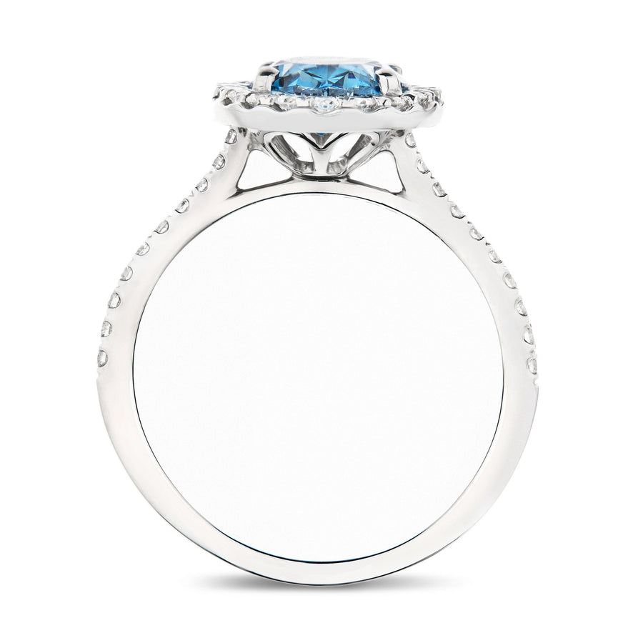 Isla Blue Lab Oval Diamond Halo Engagement Ring 4.00ct in Platinum - After Diamonds