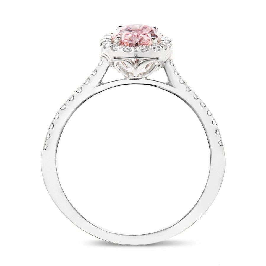 Isla Pink Lab Oval Diamond Halo Engagement Ring 1.00ct in 18k White Gold - After Diamonds