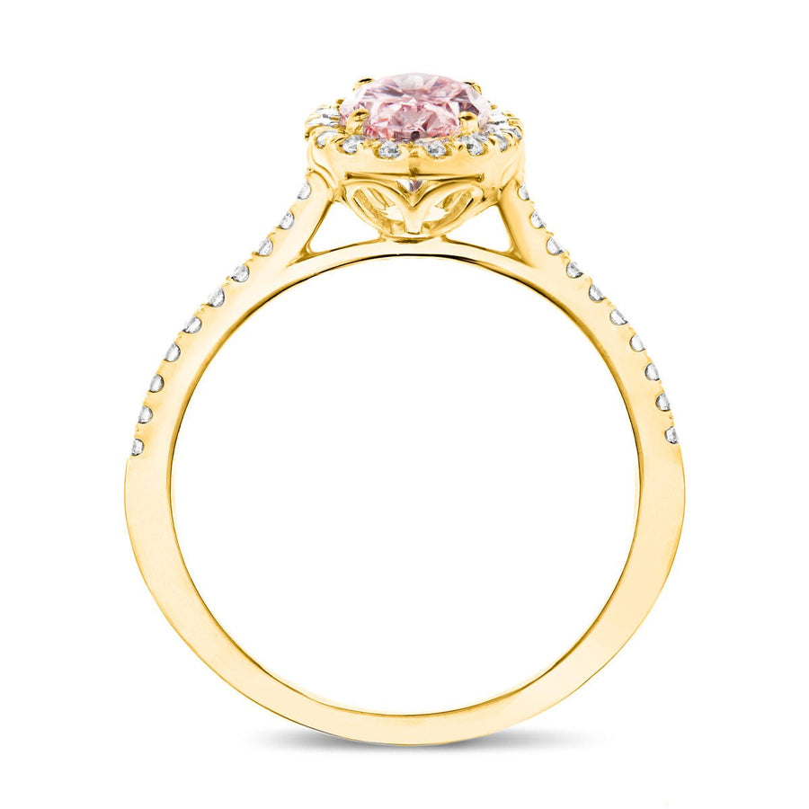 Isla Pink Lab Oval Diamond Halo Engagement Ring 1.00ct in 18k Yellow Gold - After Diamonds