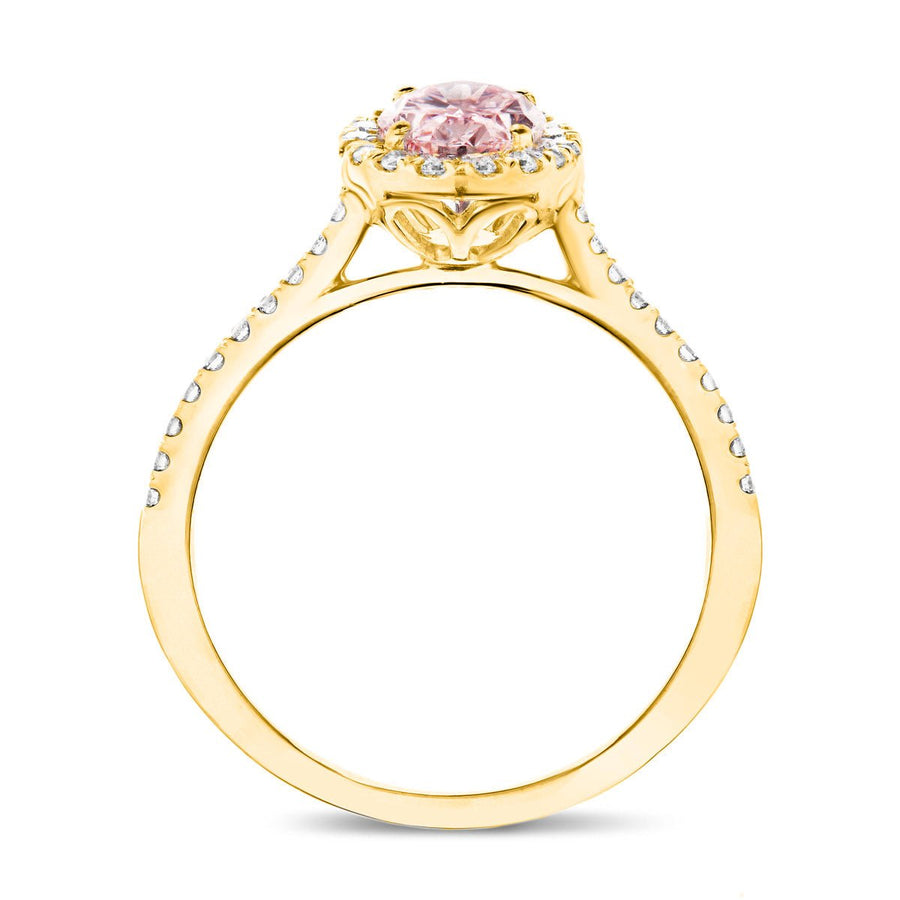 Isla Pink Lab Oval Diamond Halo Engagement Ring 1.75ct in 18k Yellow Gold - After Diamonds