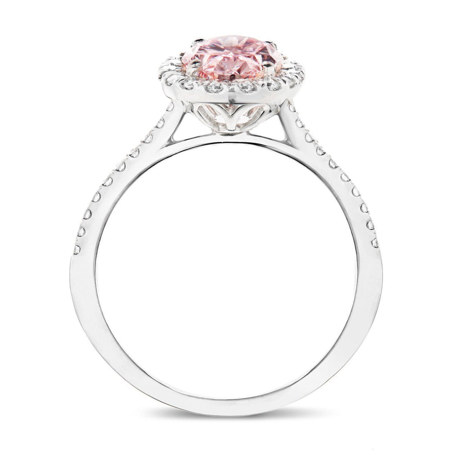 Isla Pink Lab Oval Diamond Halo Engagement Ring 2.50ct in 18k White Gold - After Diamonds