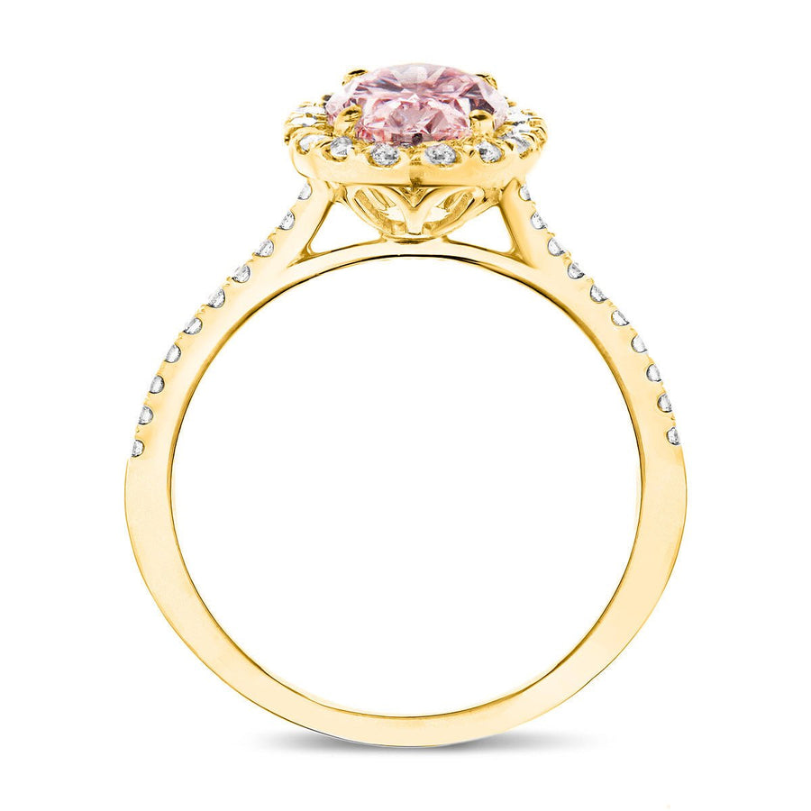 Isla Pink Lab Oval Diamond Halo Engagement Ring 2.50ct in 18k Yellow Gold - After Diamonds