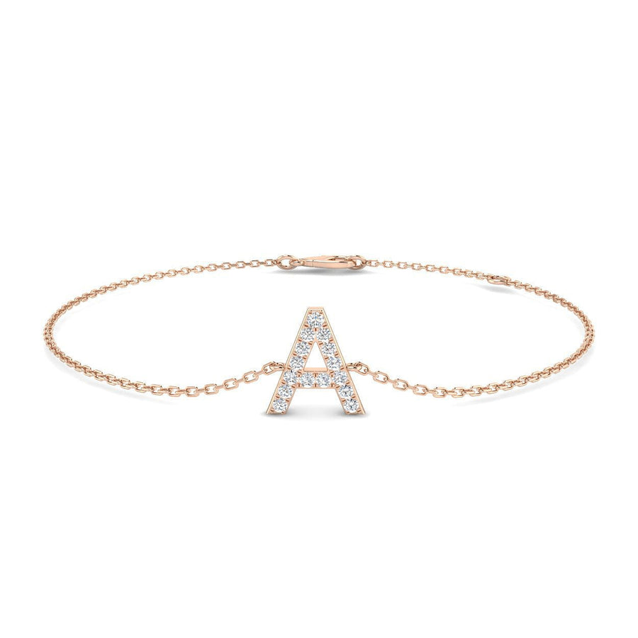 Lab Diamond 'A' Initial Chain Bracelet 0.15ct G/VS in 9k Rose Gold - After Diamonds