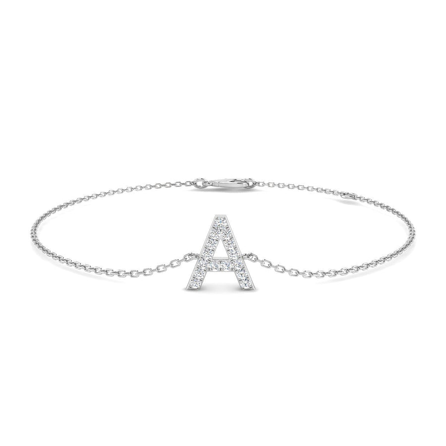 Lab Diamond 'A' Initial Chain Bracelet 0.15ct G/VS in 9k White Gold - After Diamonds