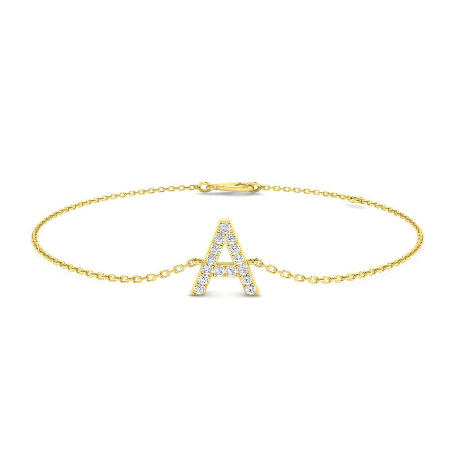 Lab Diamond 'A' Initial Chain Bracelet 0.15ct G/VS in 9k Yellow Gold - After Diamonds