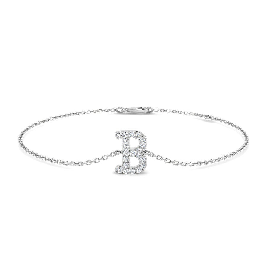 Lab Diamond 'B' Initial Chain Bracelet 0.15ct G/VS in 9k White Gold - After Diamonds