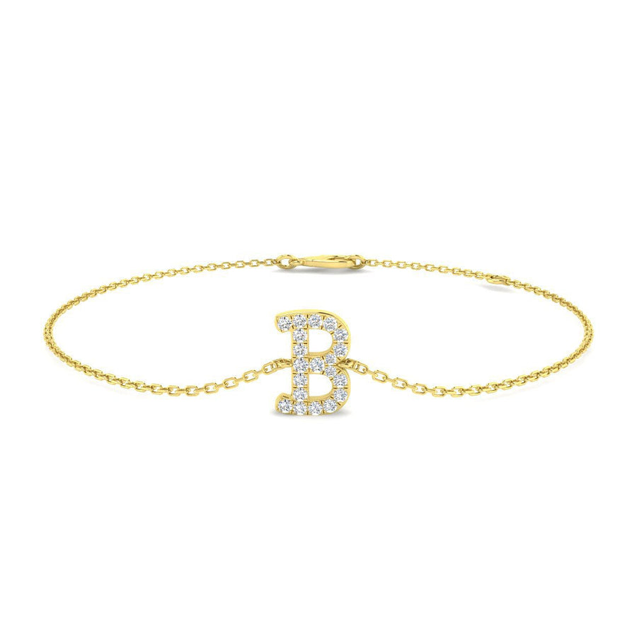 Lab Diamond 'B' Initial Chain Bracelet 0.15ct G/VS in 9k Yellow Gold - After Diamonds