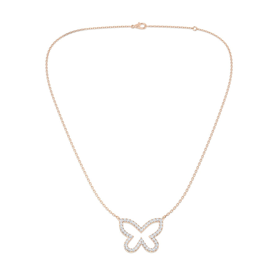 Lab Diamond Butterfly Necklace 0.50ct in 9k Rose Gold - After Diamonds