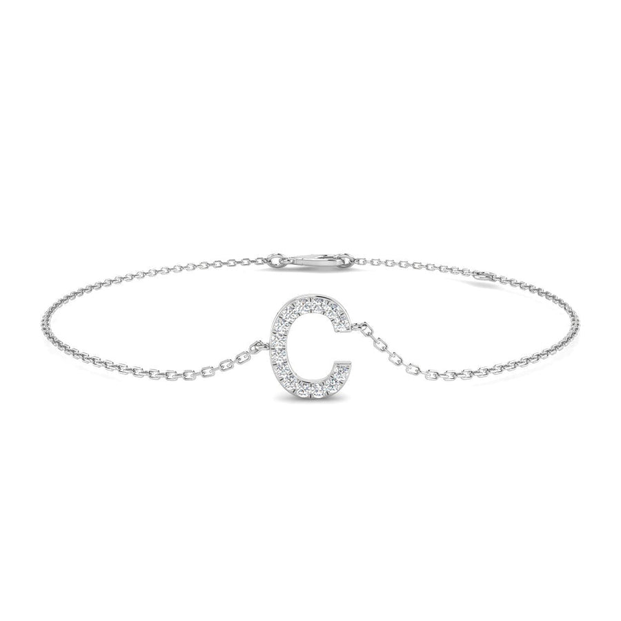 Lab Diamond 'C' Initial Chain Bracelet 0.15ct G/VS in 925 Silver - After Diamonds