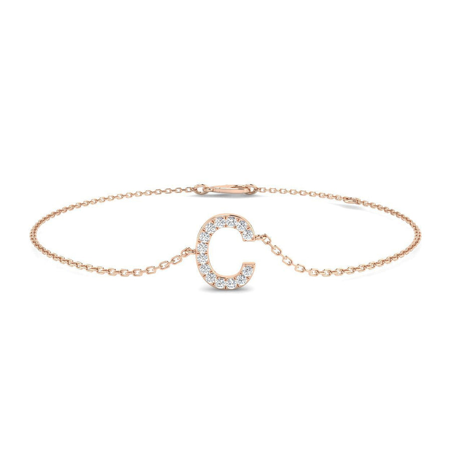 Lab Diamond 'C' Initial Chain Bracelet 0.15ct G/VS in 9k Rose Gold - After Diamonds