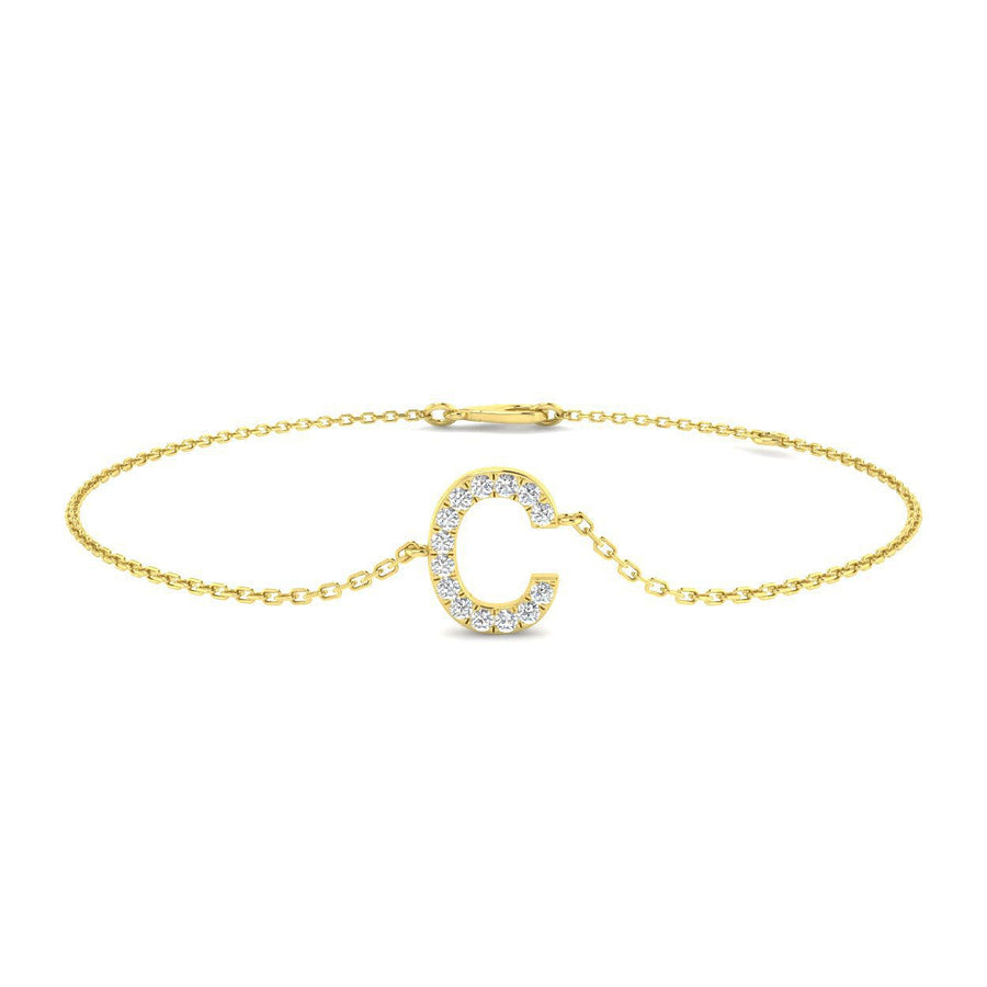 Lab Diamond 'C' Initial Chain Bracelet 0.15ct G/VS in 9k Yellow Gold - After Diamonds