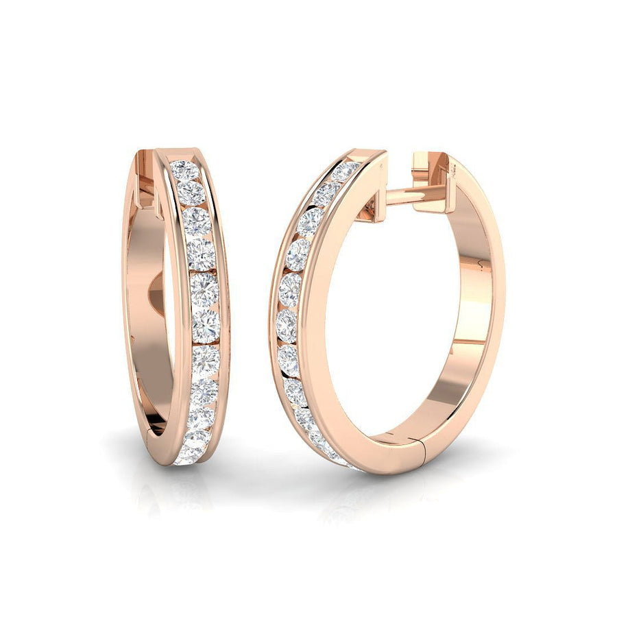 Lab Diamond Channel Set Hoop Earrings 0.50ct in 9k Rose Gold - After Diamonds