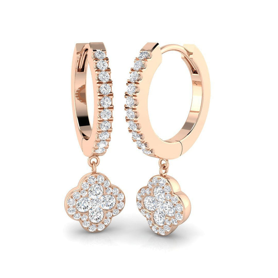 Lab Diamond Clover Hoop Drop Earrings 1.10ct G/VS in 9k Rose Gold - After Diamonds
