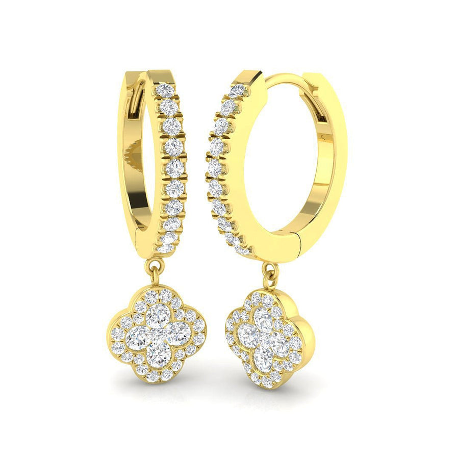 Lab Diamond Clover Hoop Drop Earrings 1.10ct G/VS in 9k Yellow Gold - After Diamonds