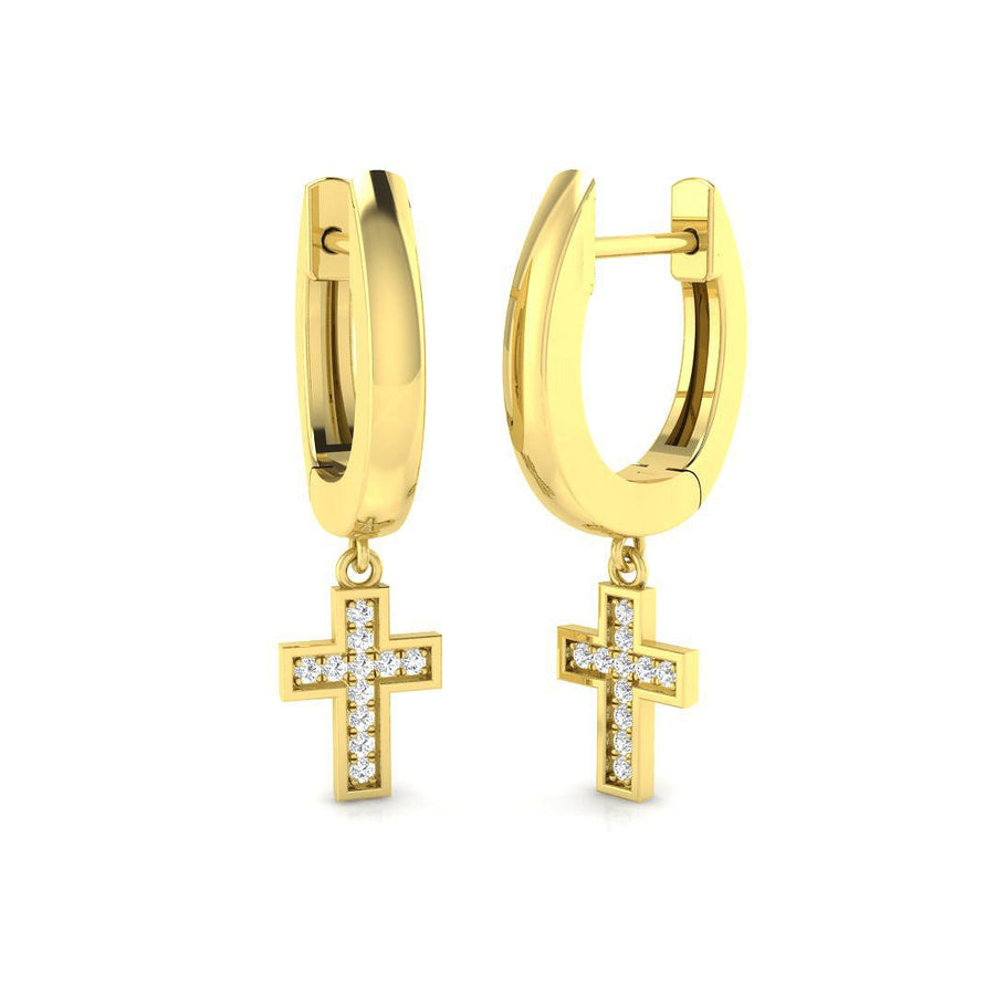 Lab Diamond Cross Drop Hoop Earrings 0.05ct G/VS in 9k Yellow Gold - After Diamonds