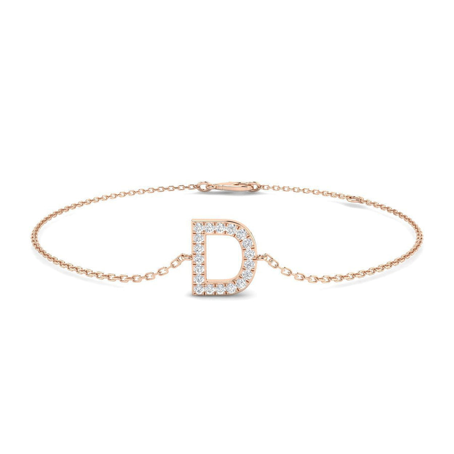 Lab Diamond 'D' Initial Chain Bracelet 0.15ct G/VS in 9k Rose Gold - After Diamonds