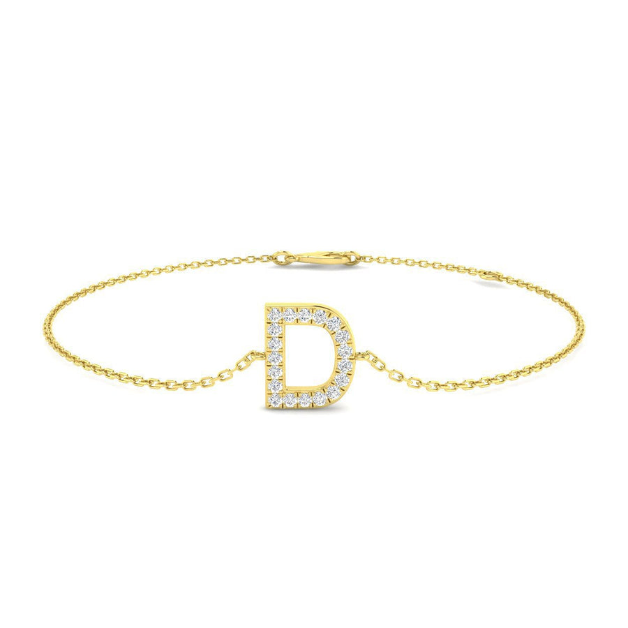 Lab Diamond 'D' Initial Chain Bracelet 0.15ct G/VS in 9k Yellow Gold - After Diamonds