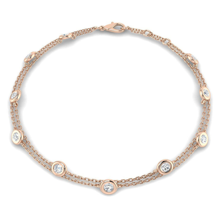 Lab Diamond Double Chain Bracelet 0.85ct in 18k Rose Gold - After Diamonds