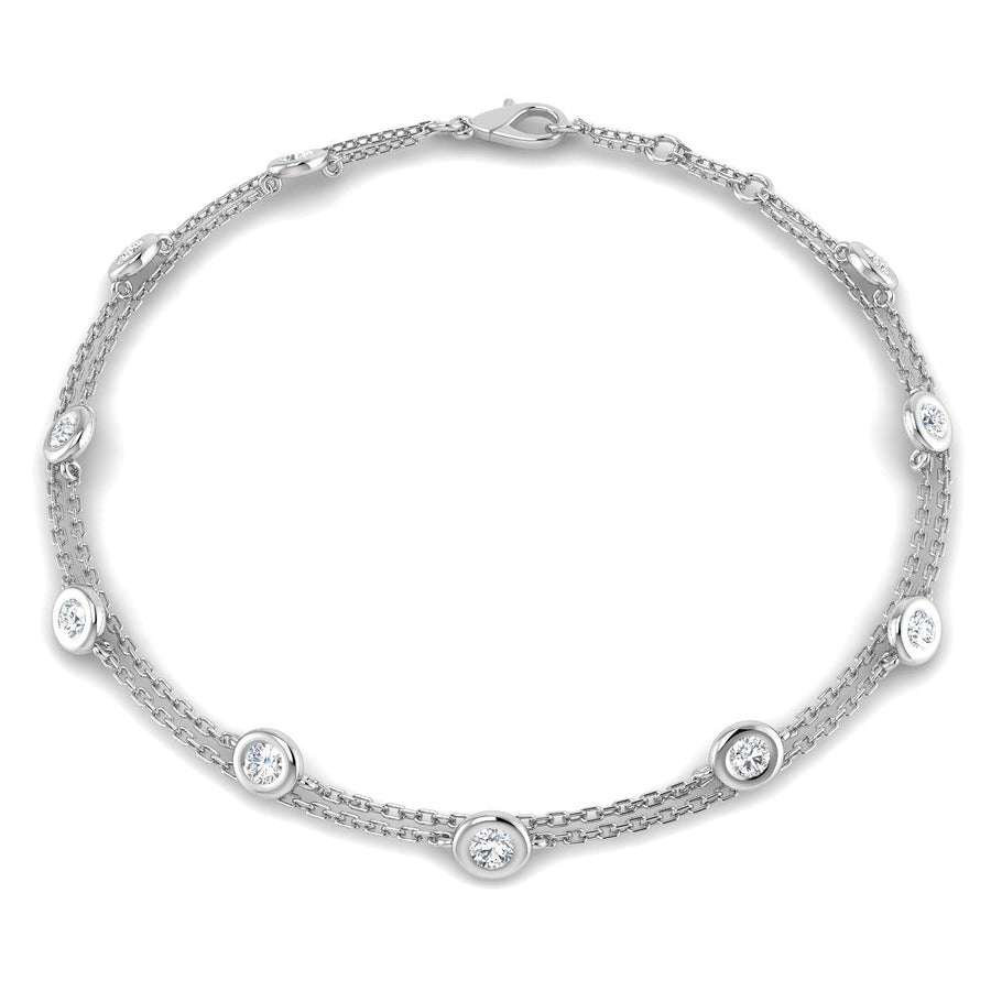 Lab Diamond Double Chain Bracelet 0.85ct in 9k White Gold - After Diamonds