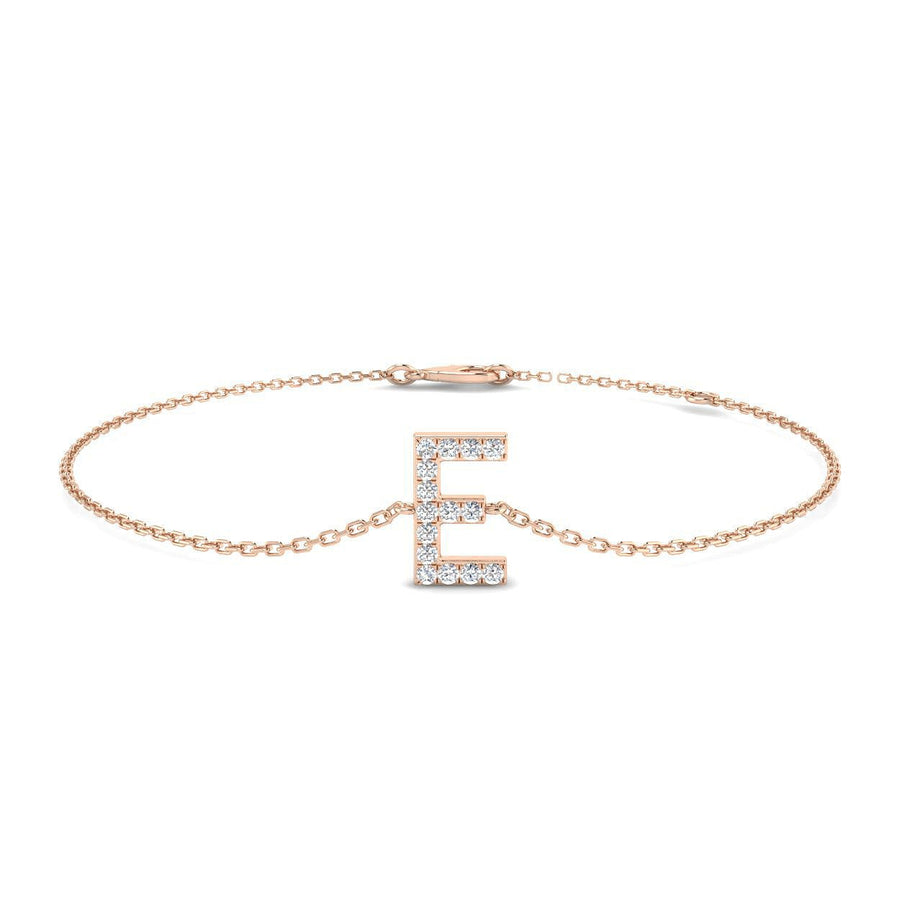 Lab Diamond 'E' Initial Chain Bracelet 0.15ct G/VS in 9k Rose Gold - After Diamonds