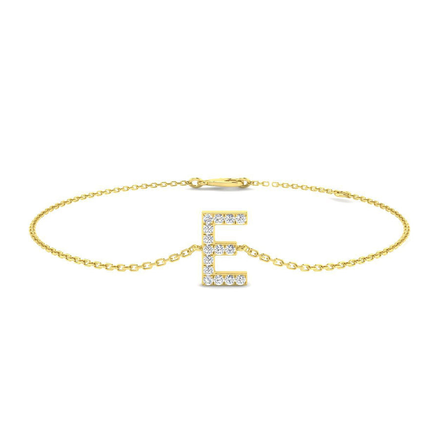 Lab Diamond 'E' Initial Chain Bracelet 0.15ct G/VS in 9k Yellow Gold - After Diamonds