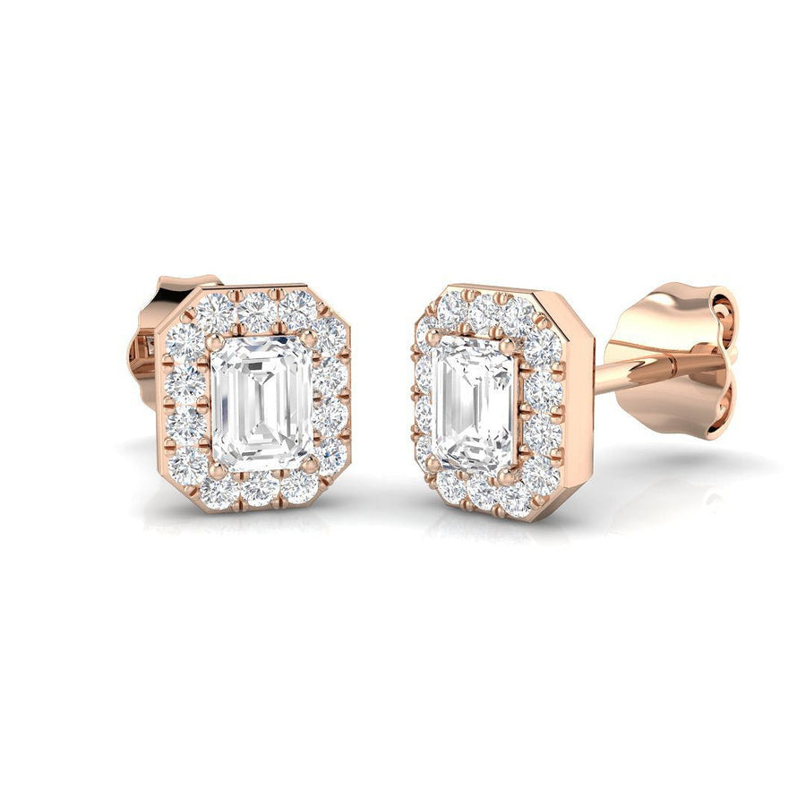 Lab Diamond Emerald Halo Earrings 0.50ct G/VS in 9k Rose Gold - After Diamonds