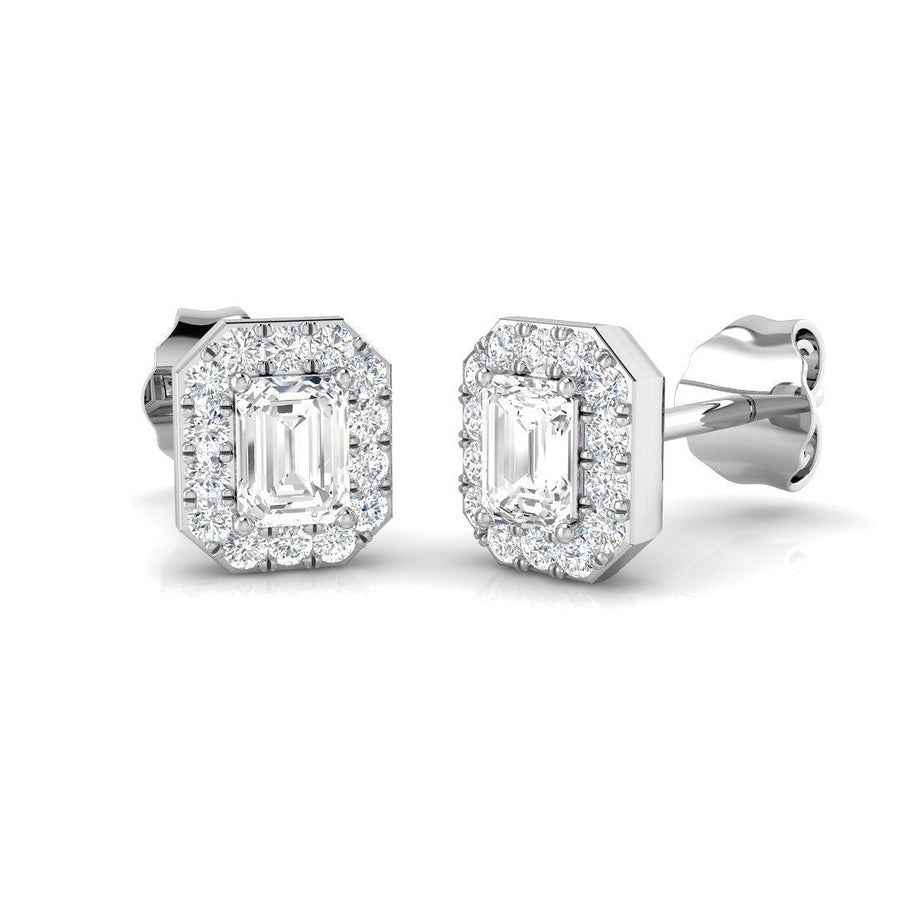 Lab Diamond Emerald Halo Earrings 0.50ct G/VS in 9k White Gold - After Diamonds