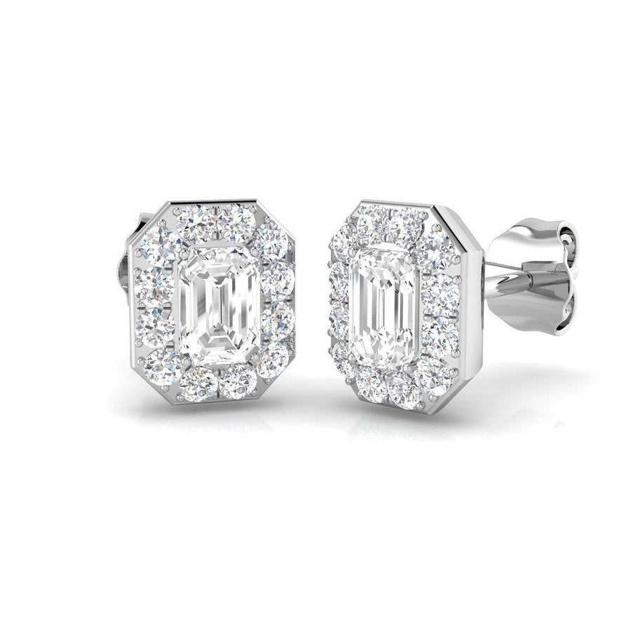 Lab Diamond Emerald Halo Earrings 1.00ct G/VS in 9k White Gold - After Diamonds