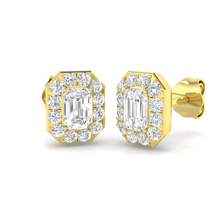 Lab Diamond Emerald Halo Earrings 1.00ct G/VS in 9k Yellow Gold - After Diamonds