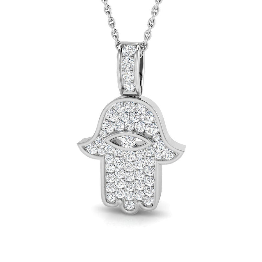Lab Diamond Evil Eye Hamsa Pendant Necklace 0.50ct in 925 Silver - After Diamonds