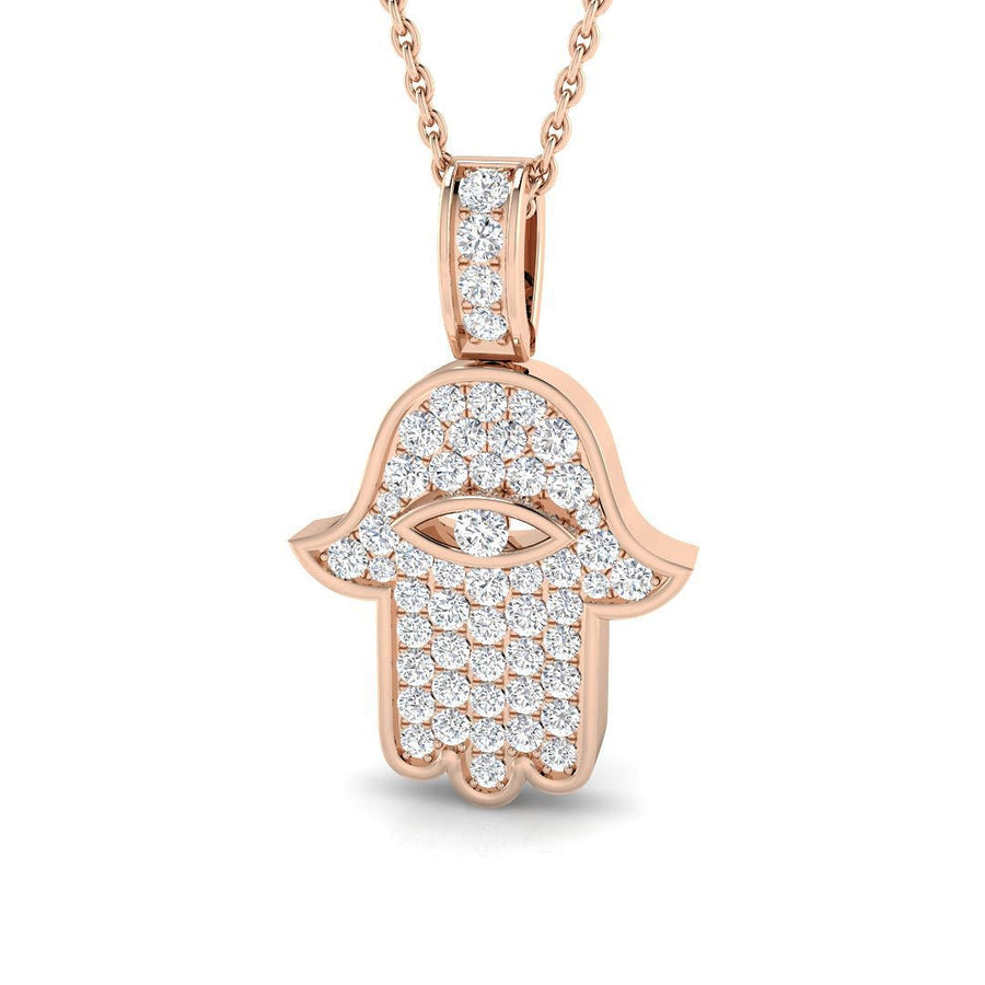 Lab Diamond Evil Eye Hamsa Pendant Necklace 0.50ct in 9k Rose Gold - After Diamonds