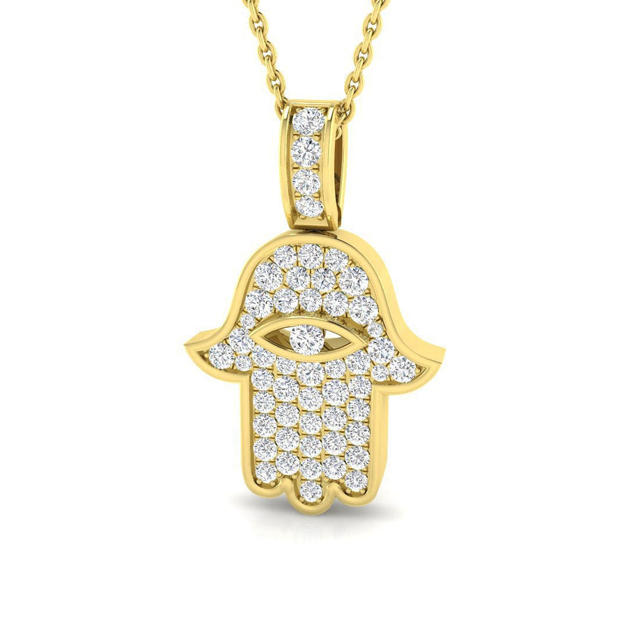 Lab Diamond Evil Eye Hamsa Pendant Necklace 0.50ct in 9k Yellow Gold - After Diamonds