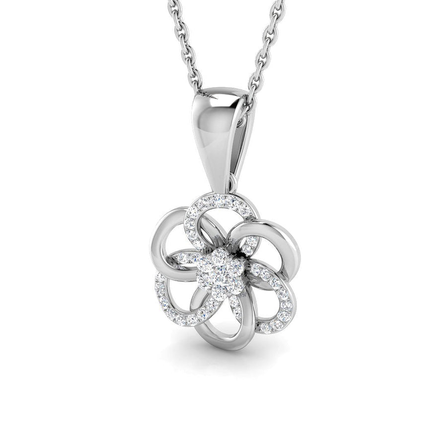 Lab Diamond Flower Cluster Pendant Necklace 0.10ct in 925 Silver - After Diamonds