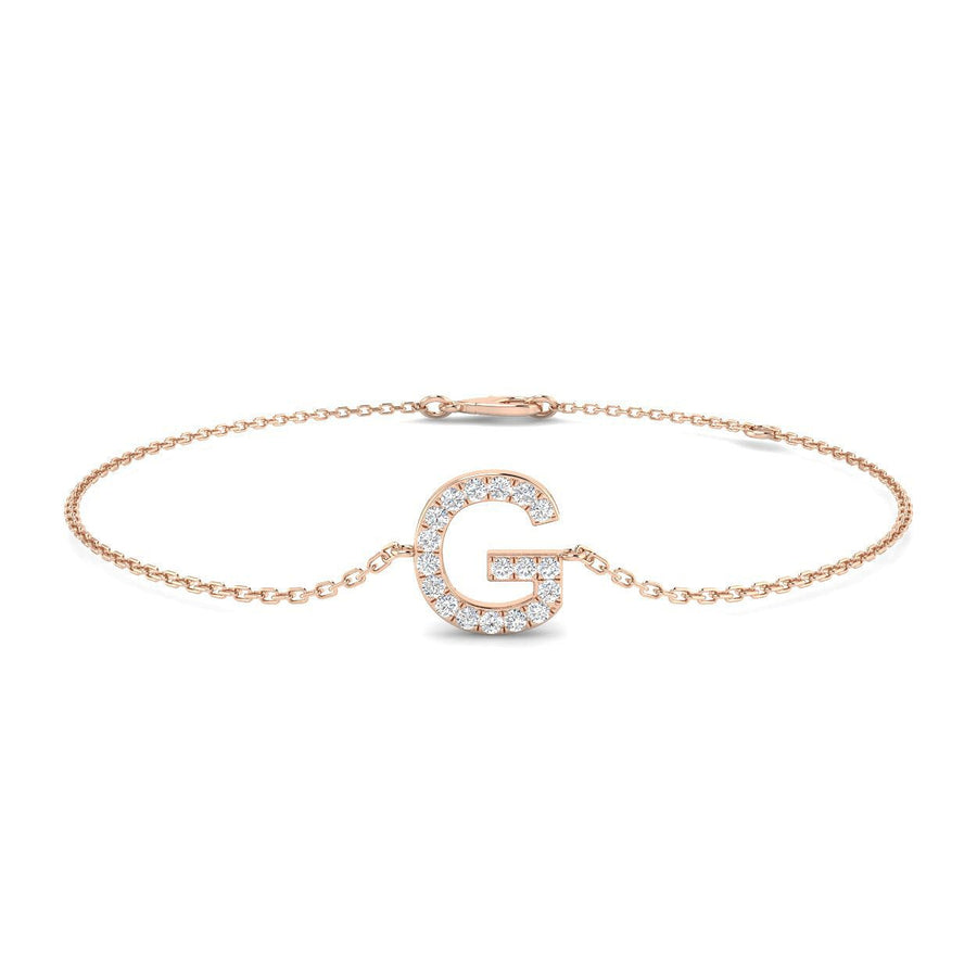 Lab Diamond 'G' Initial Chain Bracelet 0.15ct G/VS in 9k Rose Gold - After Diamonds